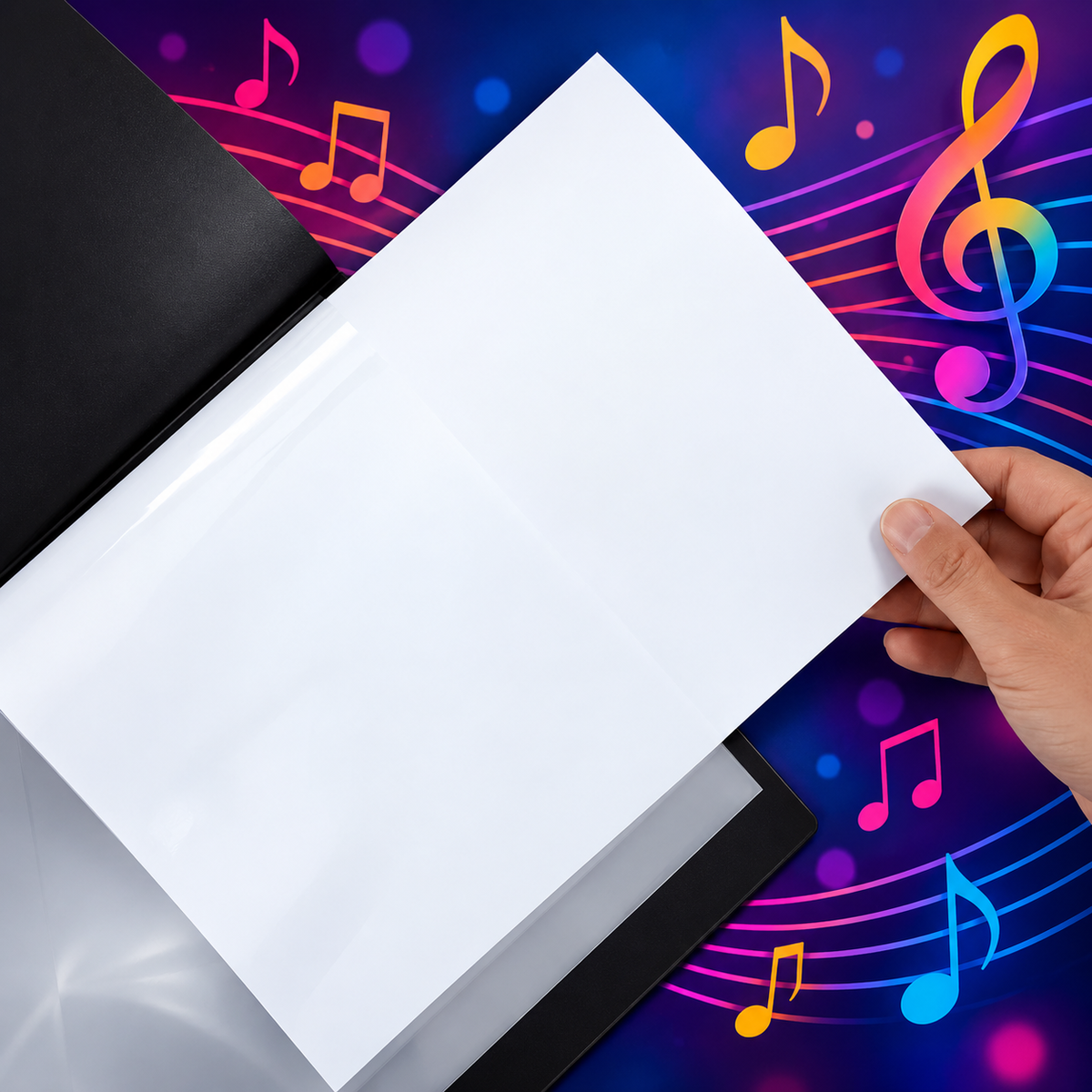 Black and White Piano Keyboard A4 Display Folder with 20 Clear Pockets