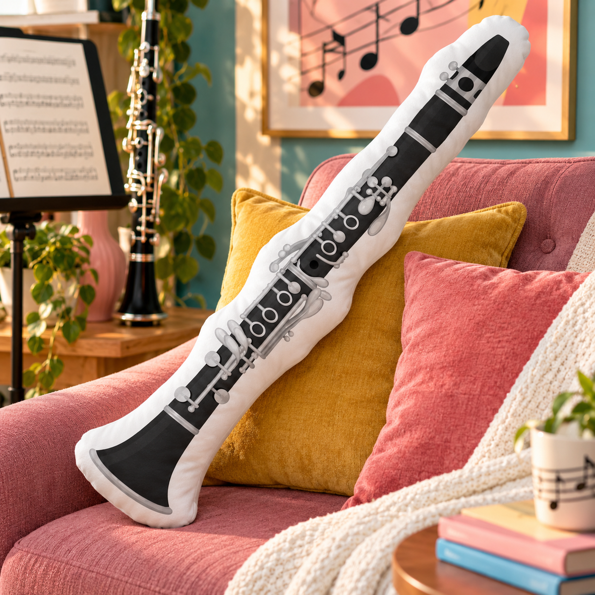 Sundry & Sound Co -3D Classic Clarinet Shaped Cushion 40cm - Preorder/Coming Soon/Limited Stock