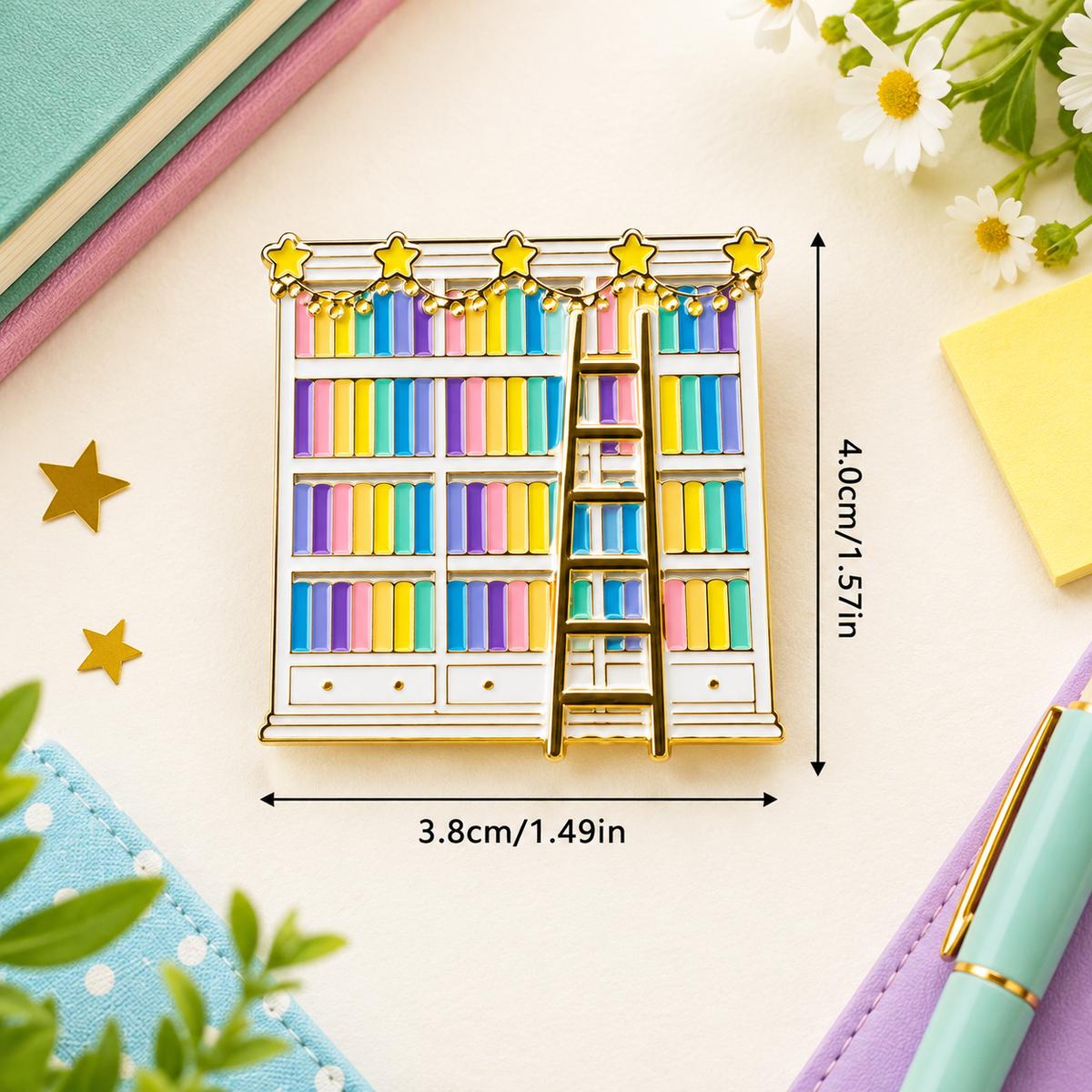 Colorful Bookshelf Staircase Enamel Pin (4cm)