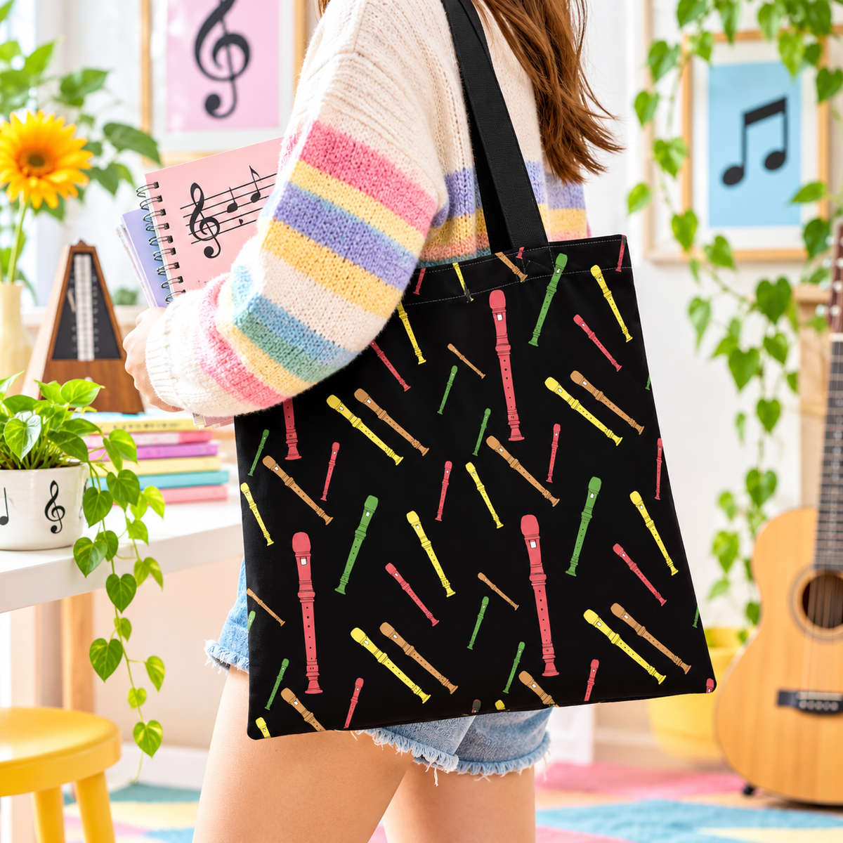 Colourful Recorder Theme Tote Bag – 40cm x 35cm