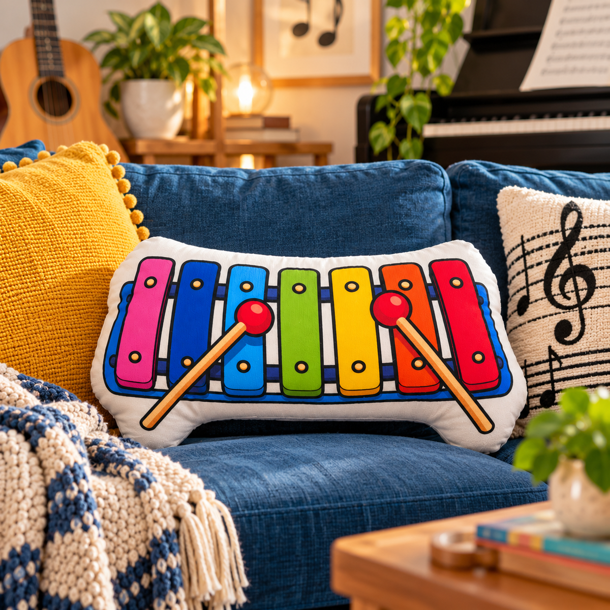 Colourful Xylophone Shaped Cushion Pillow (37cm)