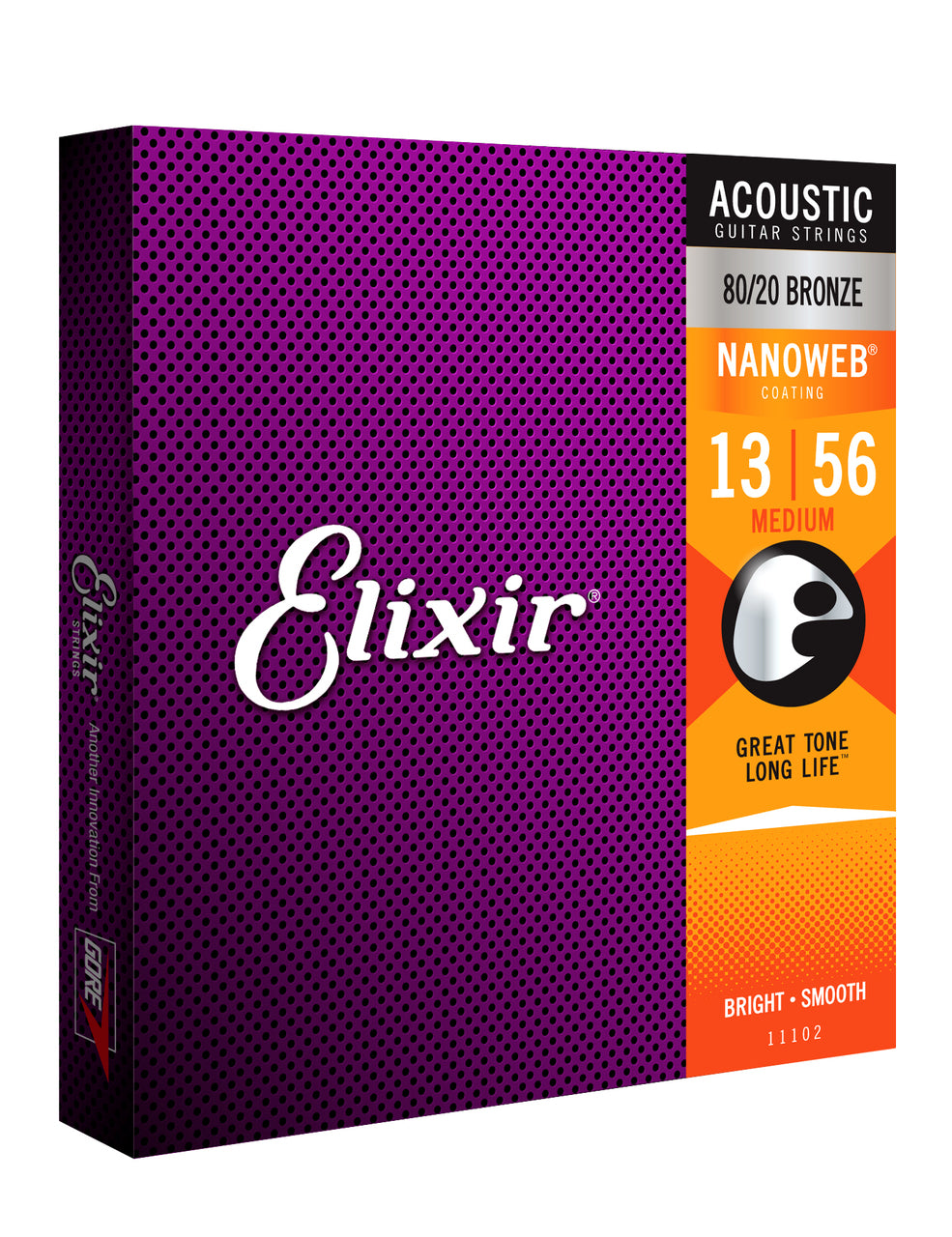 Elixir 11102 民谣吉他纳米镀膜 80/20 青铜中等张力琴弦套装 13-56