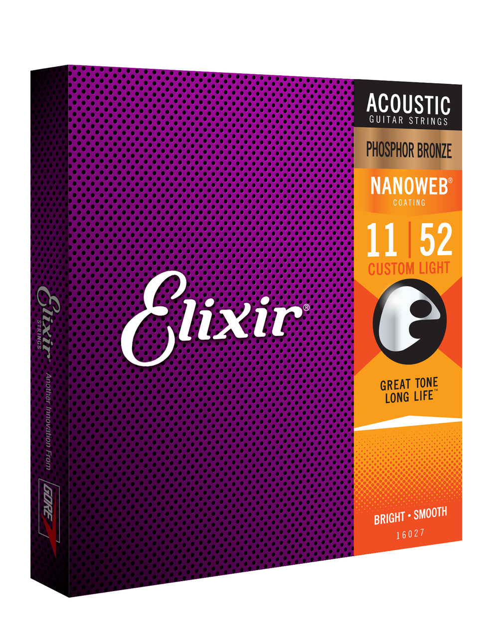 Elixir 16027 民谣吉他纳米镀膜磷青铜自定义轻度琴弦套装 11-52