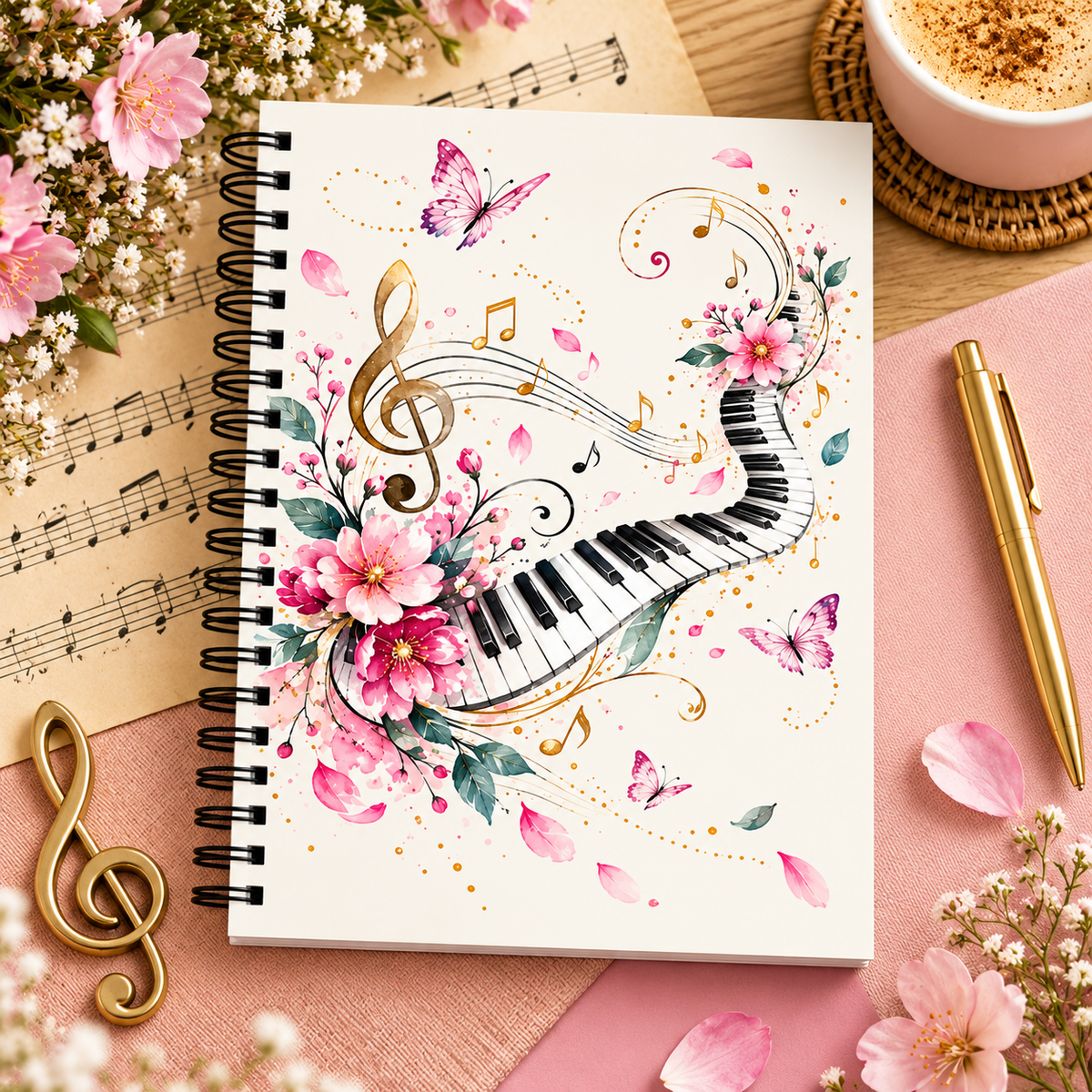 A5 Spring Floral Piano Spiral Notebook (60 pages)