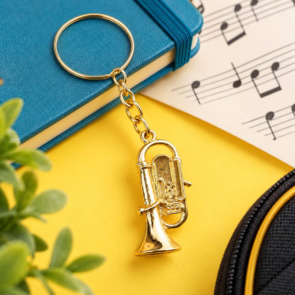Gold Woodwind & Brass Instrument Keyring Set of 4 (Individually Wrapped)