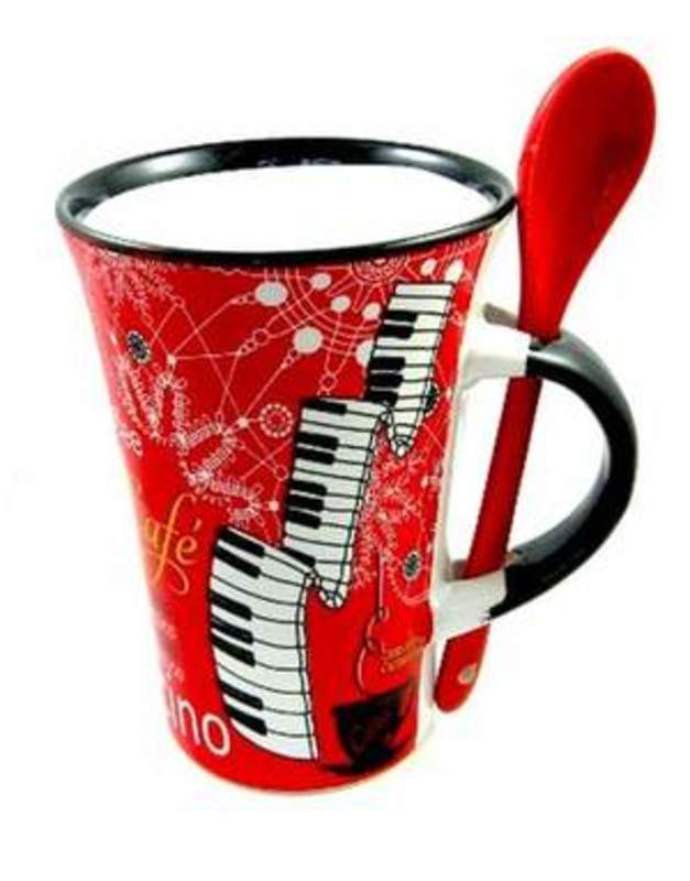 CAPPUCCINO MUG WITH SPOON PIANO RED