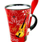 CAPPUCCINO MUG WITH SPOON VIOLIN RED