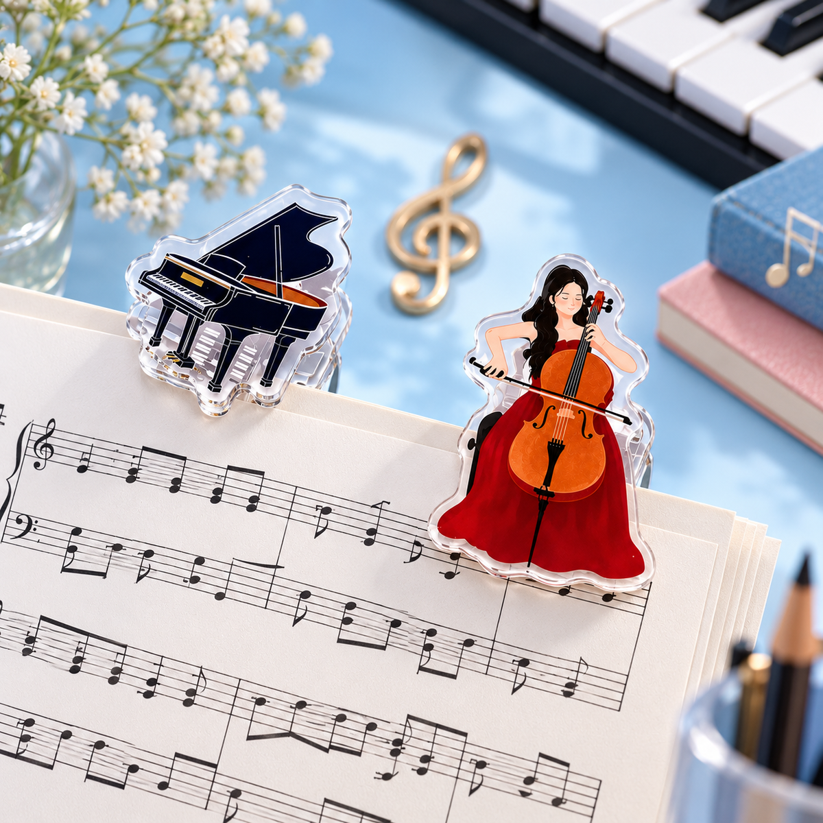 3 Piece Music-Themed Sheet Music Clips – Cello, Piano and Violin
