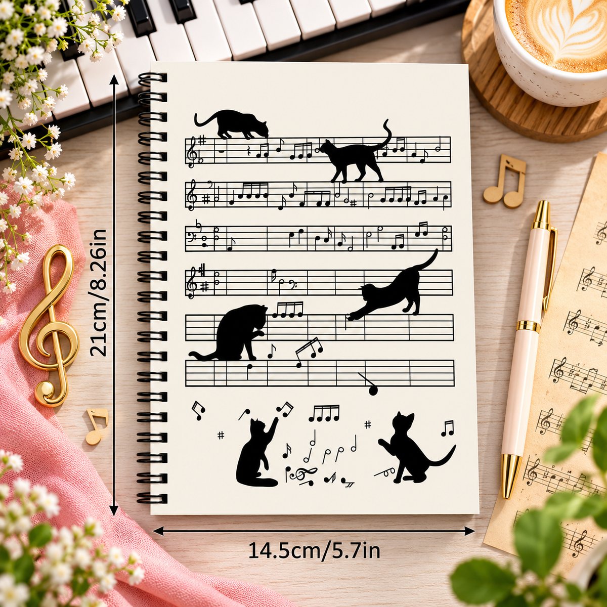 A5 Musical Mischief Cats Spiral Notebook (100 Pages)