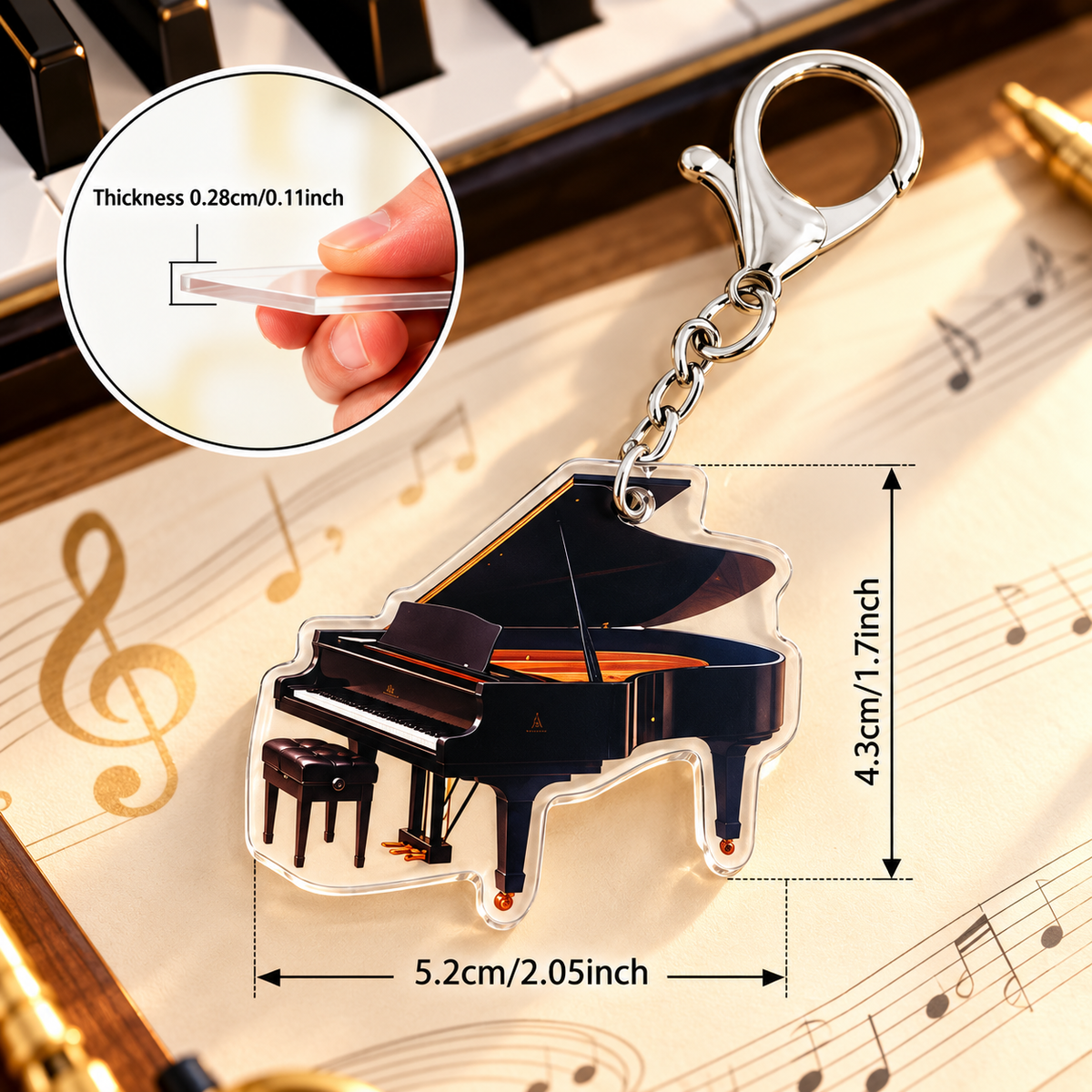 Acrylic Vintage Grand Piano Keyring