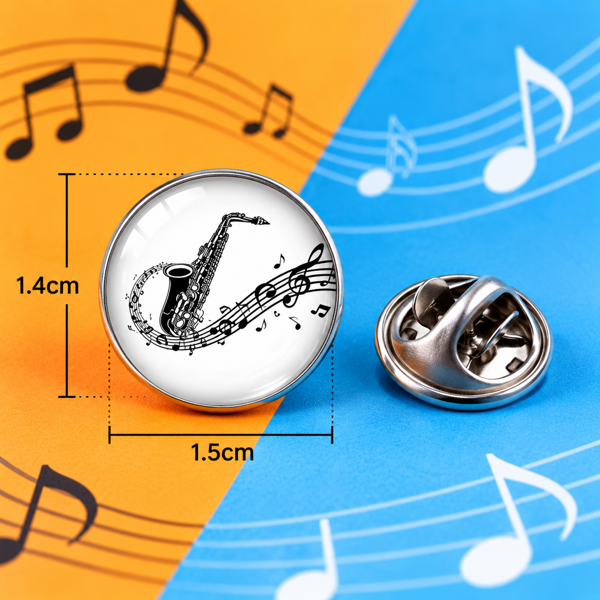 Mini Black and White Saxophone Glass Dome Lapel Pin (1.5cm)