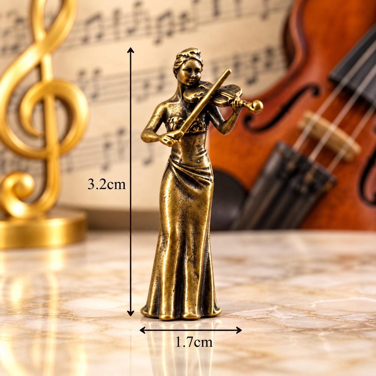 Sundry & Sound - Miniature Solid Brass Violinist Ornament (3.2cm)