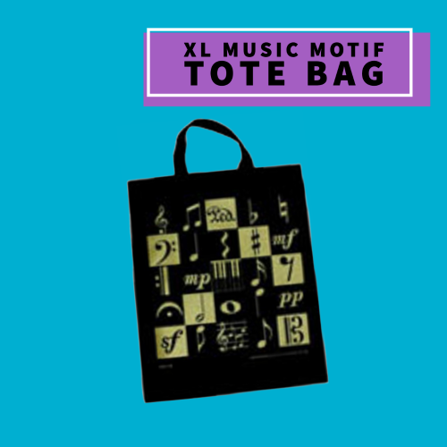 Extra Large Tote Bag Music Motif Design - (Black & Gold) Giftware