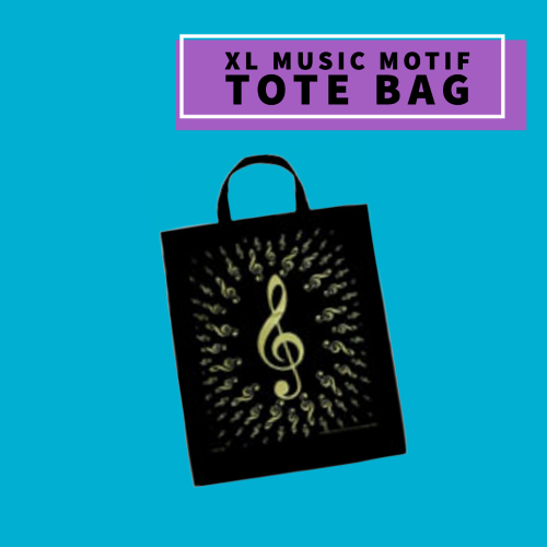 Extra Large Tote Bag Treble Clef Design- (Black & Gold)
