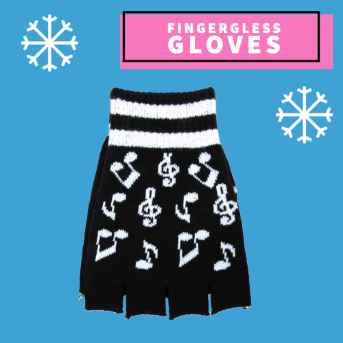 Fingerless Gloves - Black & White Music Notes