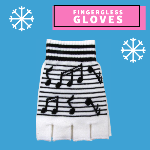 Fingerless Gloves - White With Black Music Notes Giftware