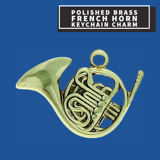 Polished Brass French Horn Keychain Charm Giftware