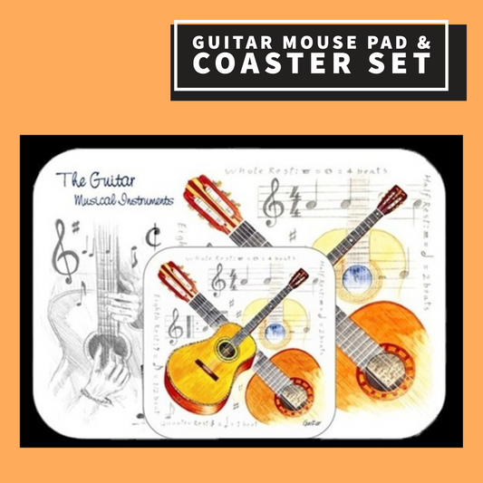 Acoustic Guitar Mouse Pad And Coaster Set