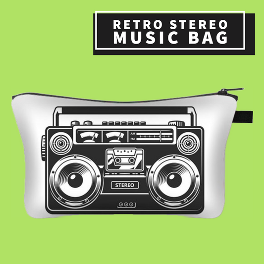 Retro Stereo Music Bag / Pencil Case (Black & White)