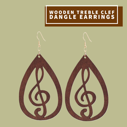 Wooden Treble Clef Dangle Earrings (Natural)