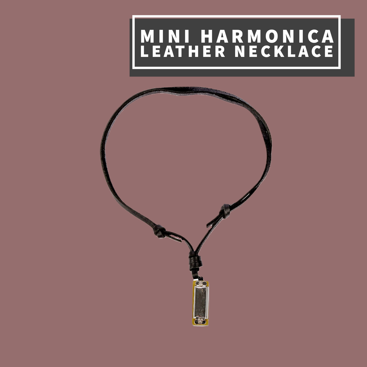 Mini Harmonica Leather Necklace (Black)