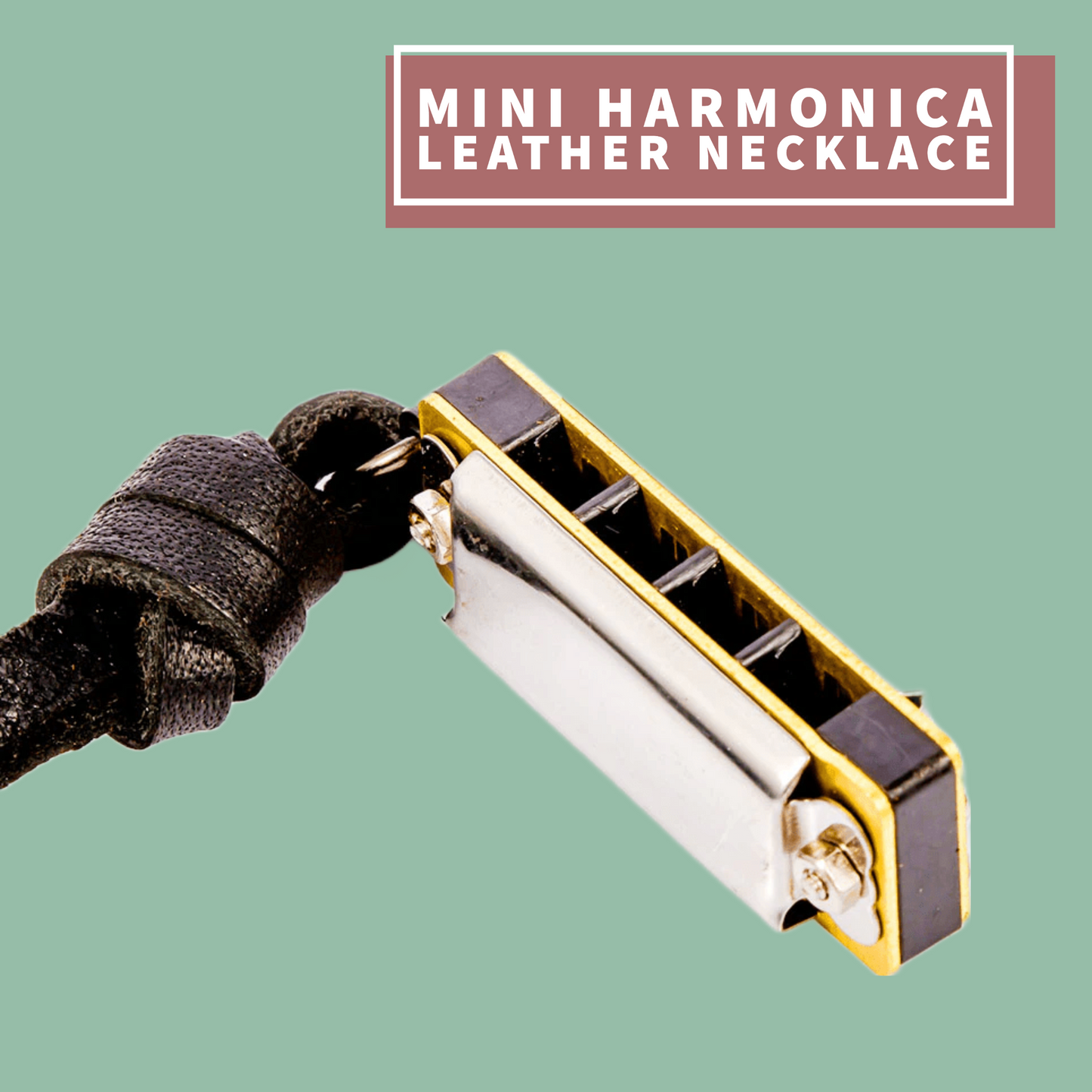 Mini Harmonica Leather Necklace (Brown)