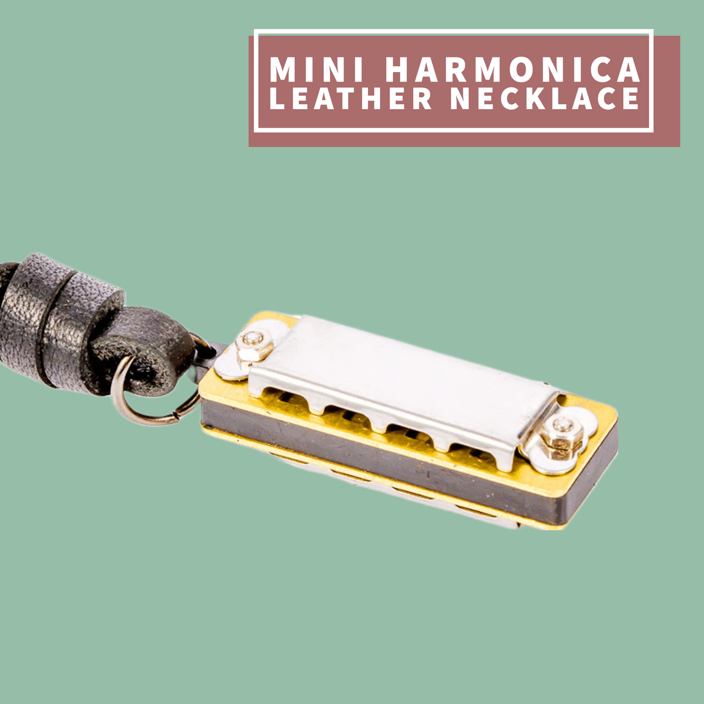 Mini Harmonica Leather Necklace (Brown)
