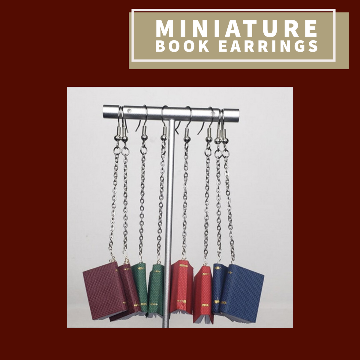 Miniature Book Earrings with Opening Pages (Green)