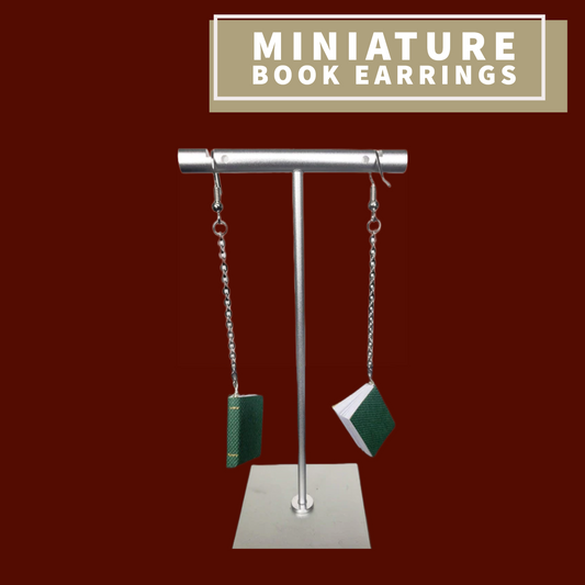 Miniature Book Earrings with Opening Pages (Green)