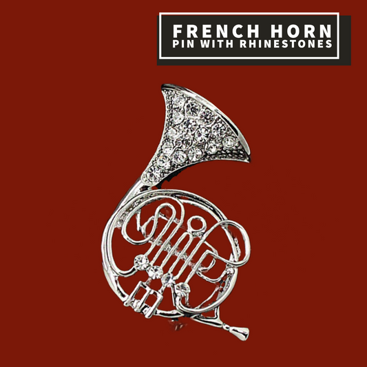 French Horn Pin With Rhinestones