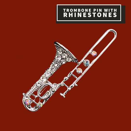 Trombone Pin With Rhinestones