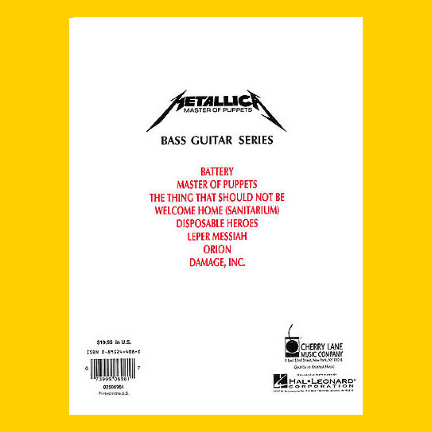 Metallica - Master Of Puppets Bass Tab Book
