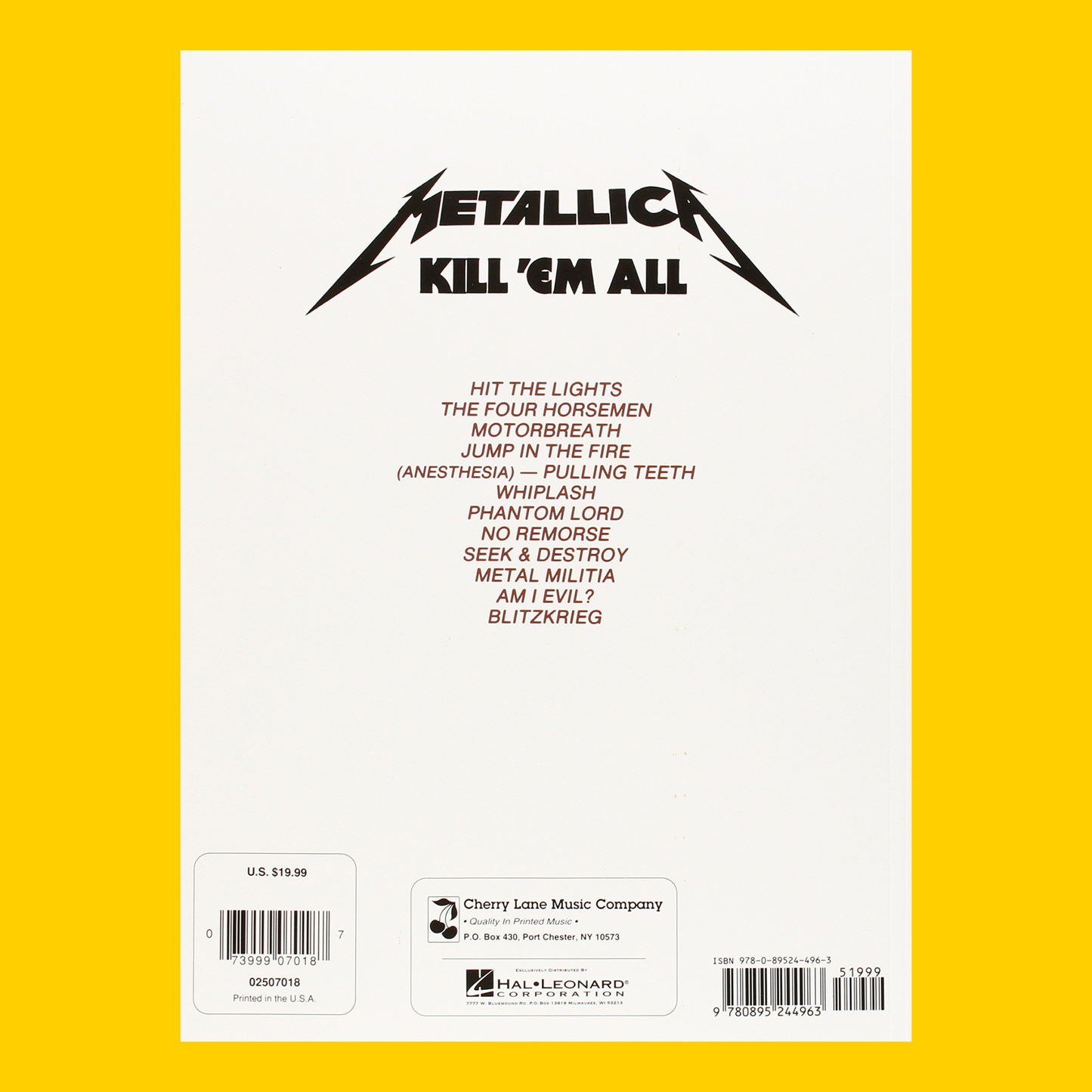 Metallica - Kill Em All Guitar Tab & Lyrics Book