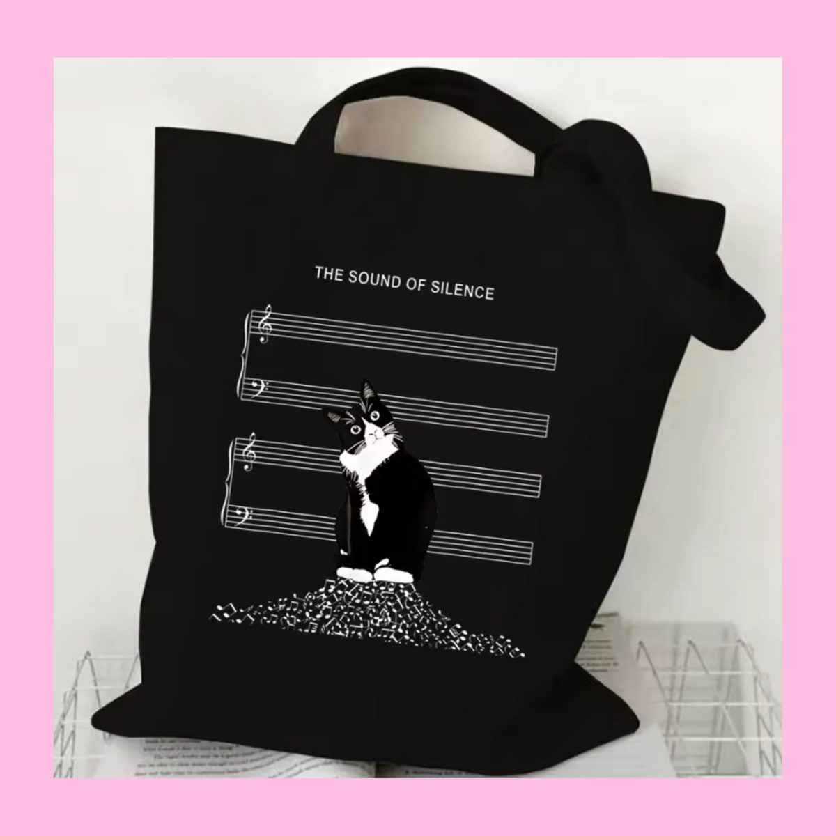 Sound of Silence Black Kitty Canvas Tote (35cm x 40cm)
