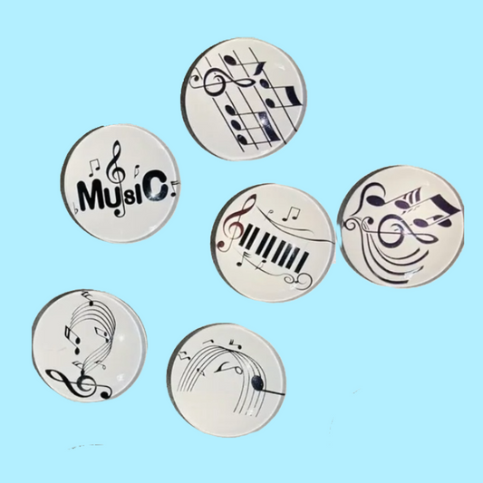 Music Themed Glass Magnet 6 Piece Set