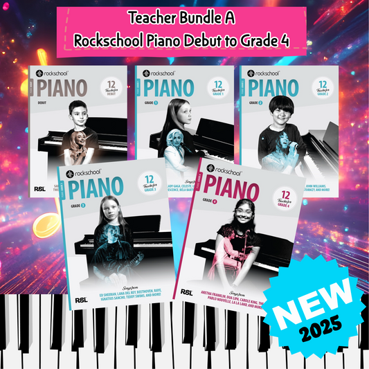 Rockschool Piano 2025 Bundle Pack A (Debut to Grade 4) 5 Books - New 2025 Series