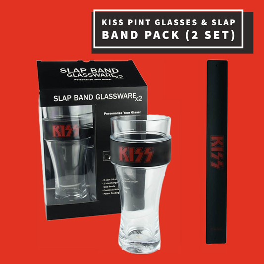 Kiss Pint Glasses & Slap Band Pack (2 Set in Red)