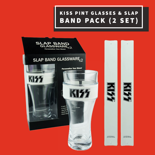 Kiss Pint Glasses & Slap Band Pack (2 Set in White)