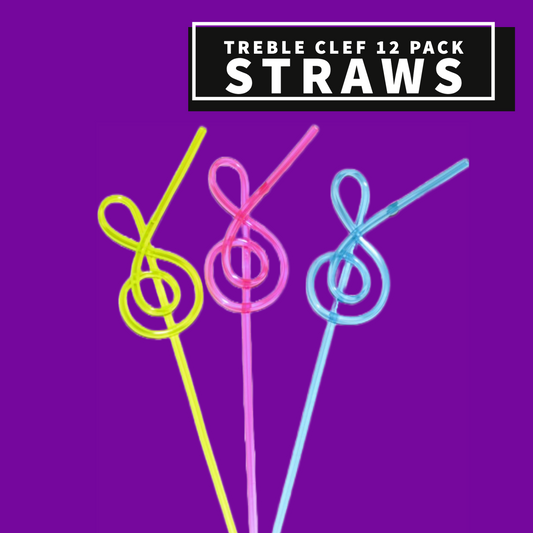 Plastic Straws - G Clef Pack Of 12 Assorted Colours