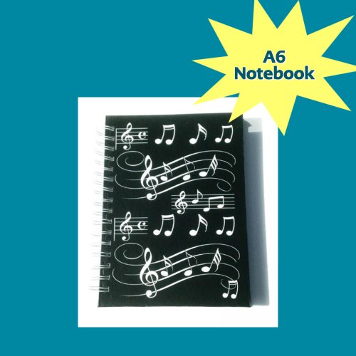 A6 Hardback Spiral Notebook - Music Notes Design Giftware