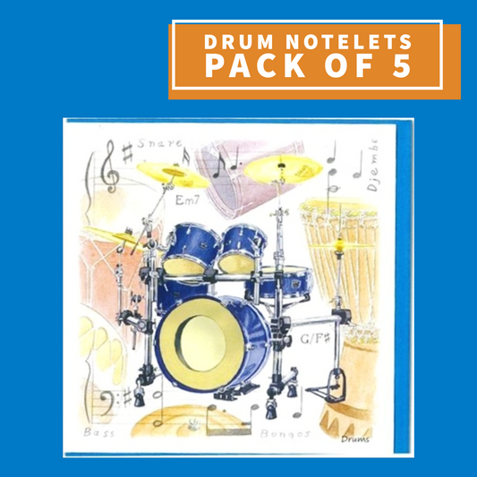 Notelets/Cards - Drum Design (Pack Of 5) Giftware
