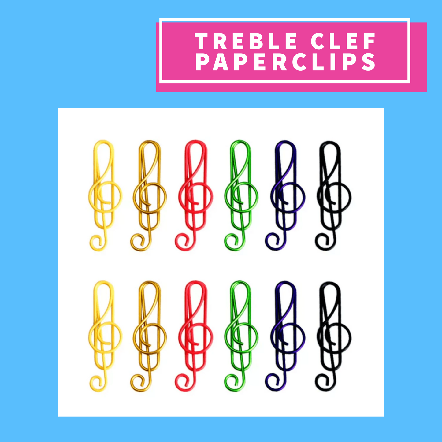 20 Piece Assorted Colour Treble Clef Paperclips In Hard Case
