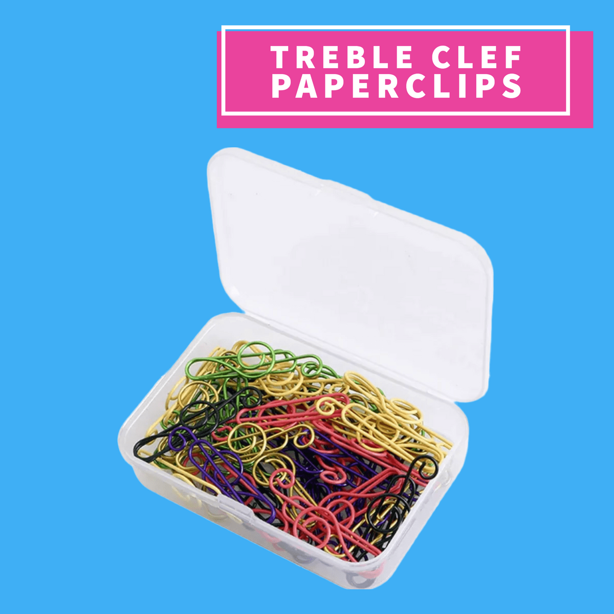20 Piece Assorted Colour Treble Clef Paperclips In Hard Case