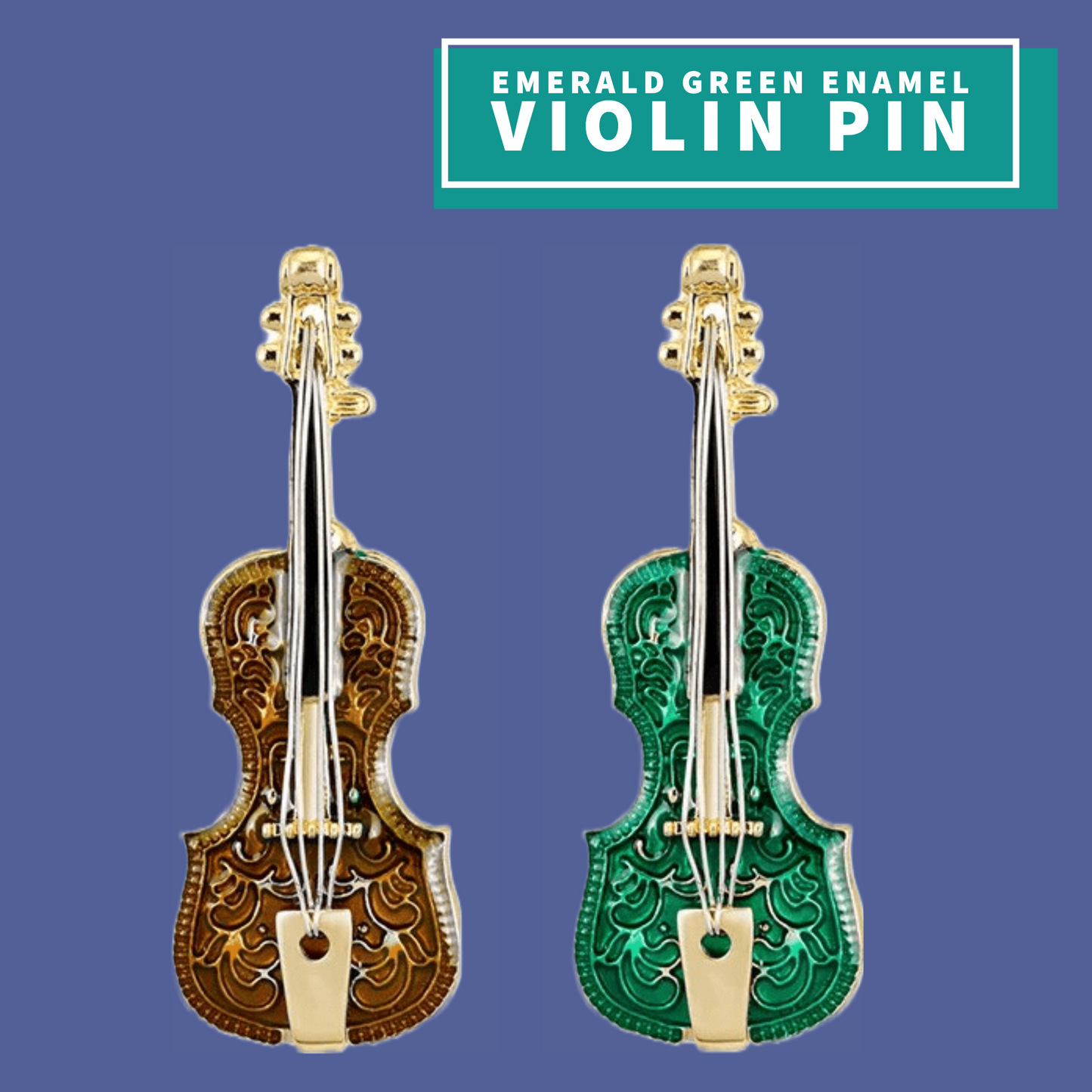 Emerald Green Violin Enamel Pin