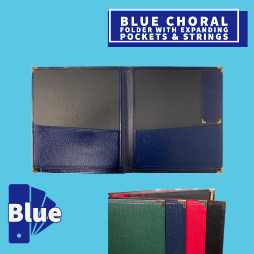 Blue Choral Folder With Expanding Pockets Pencil Pocket & Strings (22.8Cm X 30.4Cm) Musical