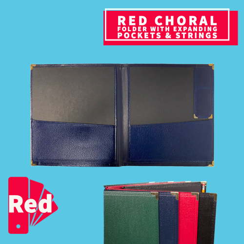 Red Choral Folder With Expanding Pockets Pencil Pocket & Strings (22.8Cm X 30.4Cm) Musical