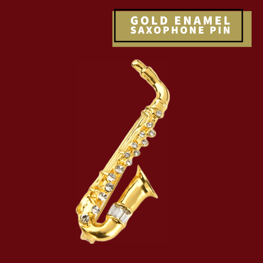 Gold Enamel Saxophone Pin with Rhinestones