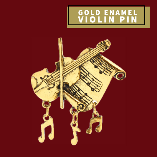 Gold Enamel Violin & Music Pin
