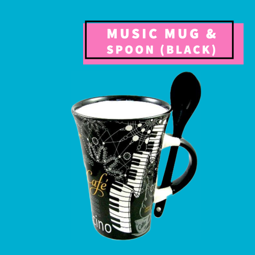 Cappuccino Mug With Spoon - Piano Design (Black) Giftware