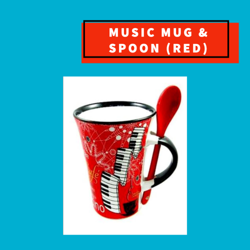 Cappuccino Mug With Spoon - Piano Design (Red) Giftware